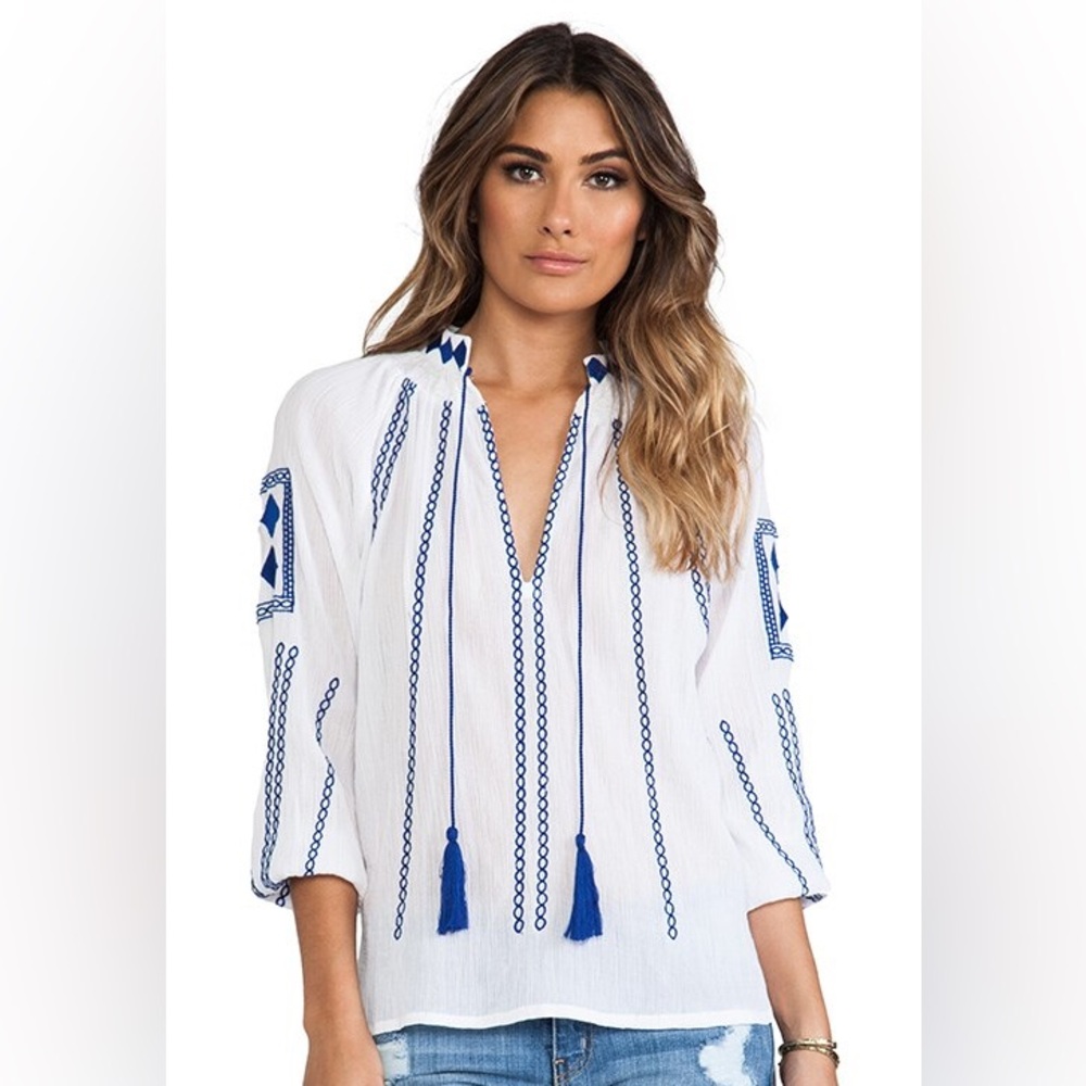 Joe’s Jeans Eli Embroidered Tunic in White and Blue